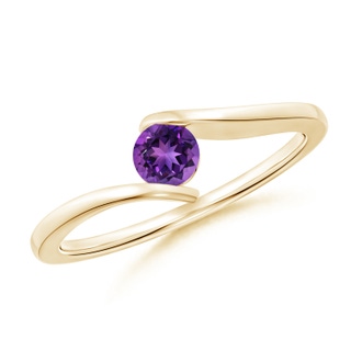 4mm AAAA Bar-Set Solitaire Round Amethyst Bypass Ring in 9K Yellow Gold