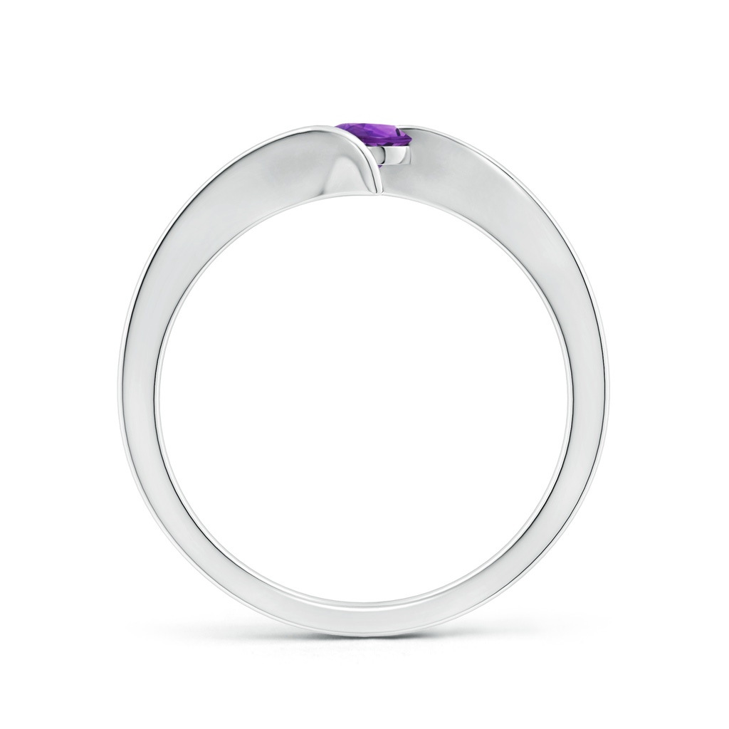 4mm AAAA Bar-Set Solitaire Round Amethyst Bypass Ring in P950 Platinum Side-1