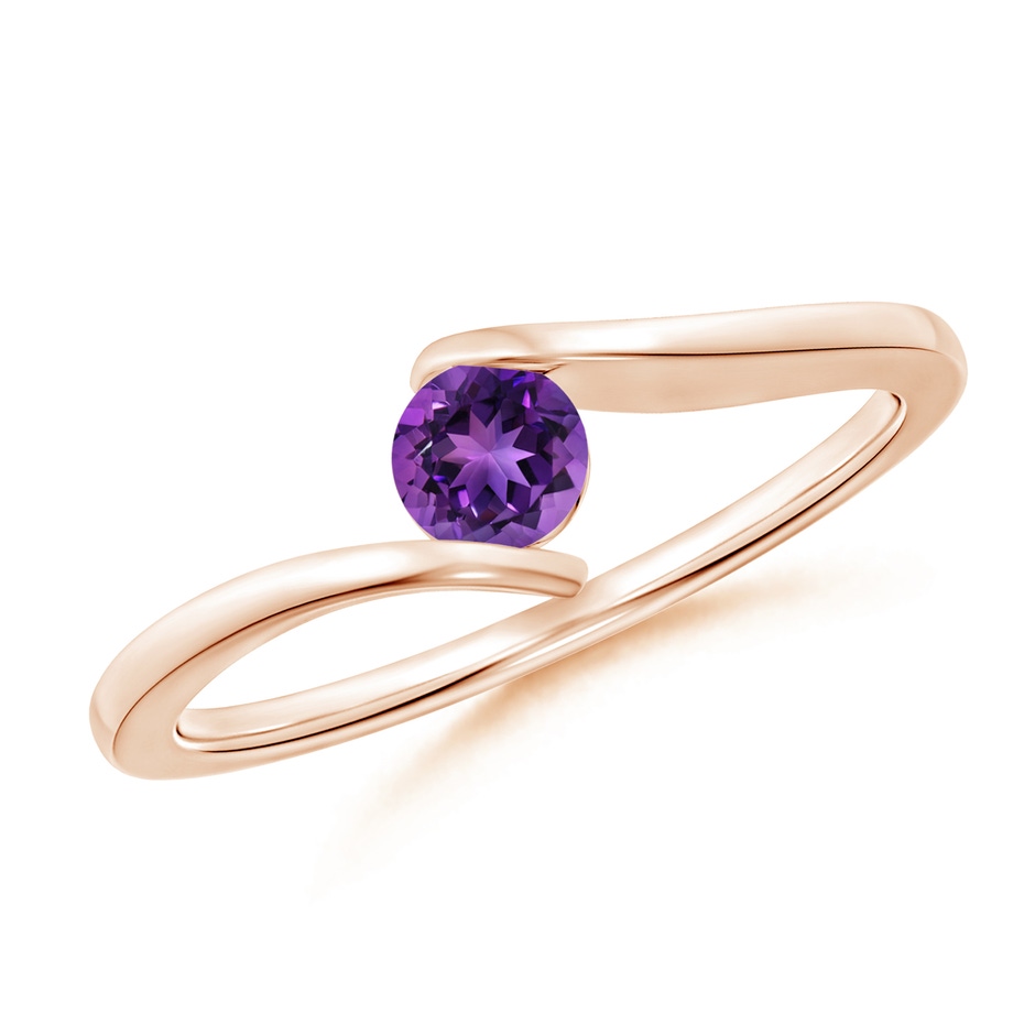 4mm AAAA Bar-Set Solitaire Round Amethyst Bypass Ring in Rose Gold 