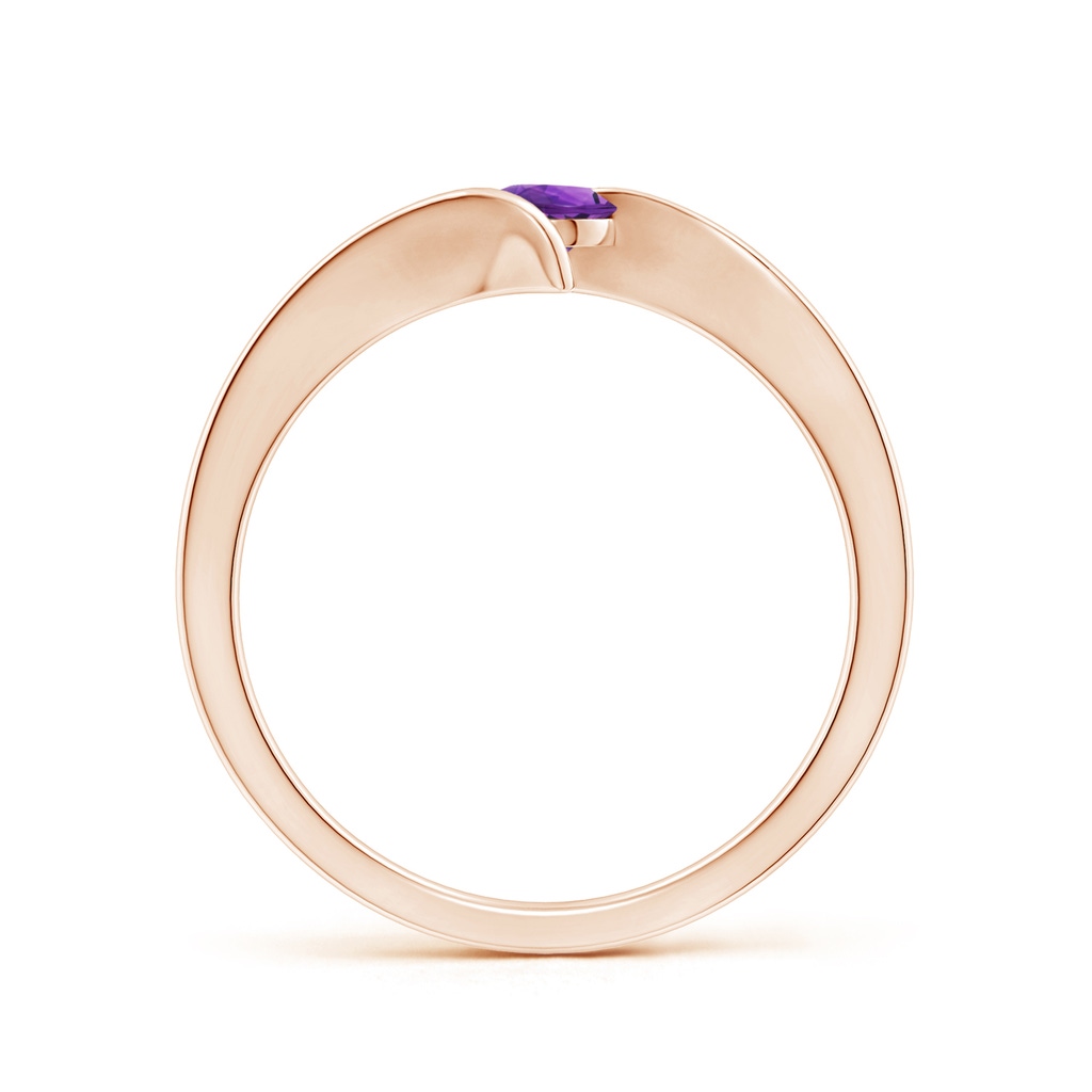 4mm AAAA Bar-Set Solitaire Round Amethyst Bypass Ring in Rose Gold Side-1