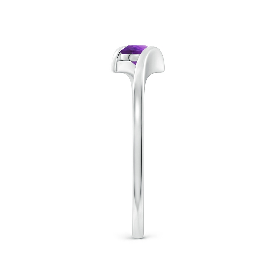 4mm AAAA Bar-Set Solitaire Round Amethyst Bypass Ring in White Gold side-2