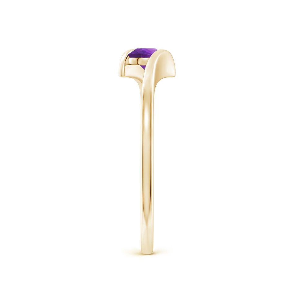 4mm AAAA Bar-Set Solitaire Round Amethyst Bypass Ring in Yellow Gold side-2