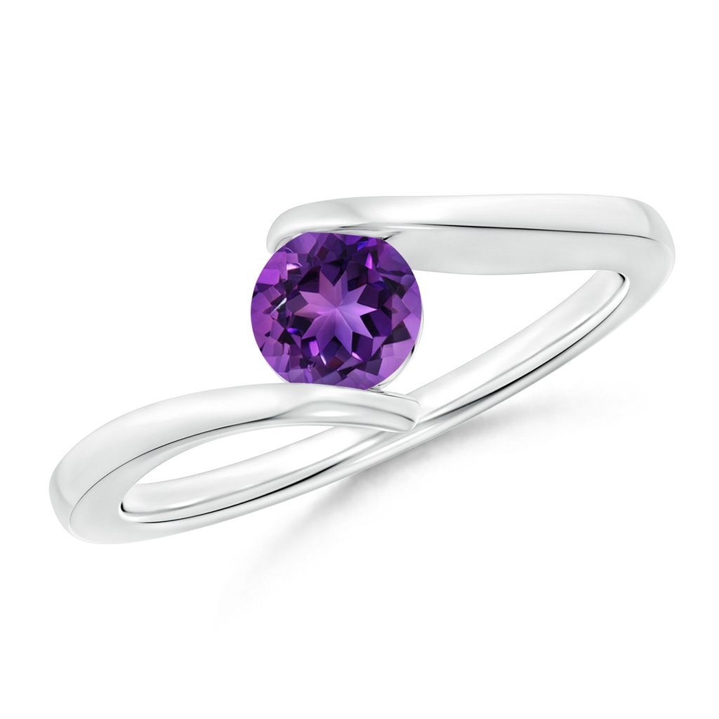 5mm AAAA Bar-Set Solitaire Round Amethyst Bypass Ring in White Gold