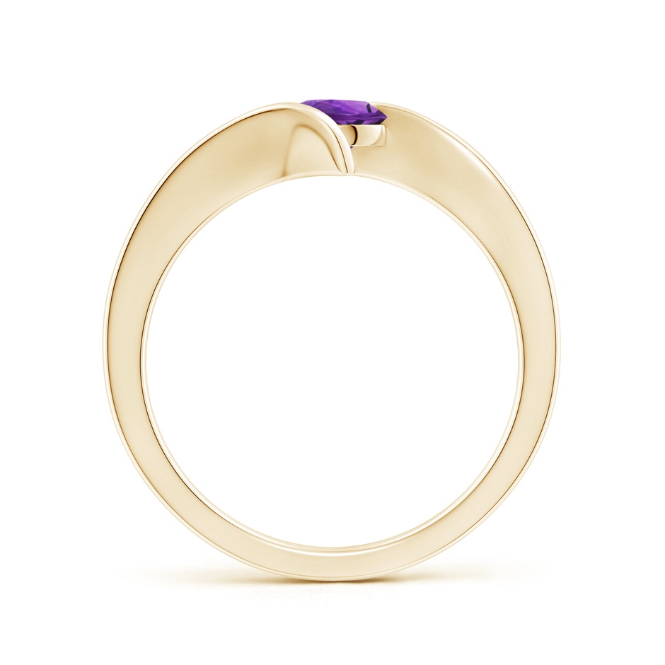 5mm AAAA Bar-Set Solitaire Round Amethyst Bypass Ring in Yellow Gold side-1