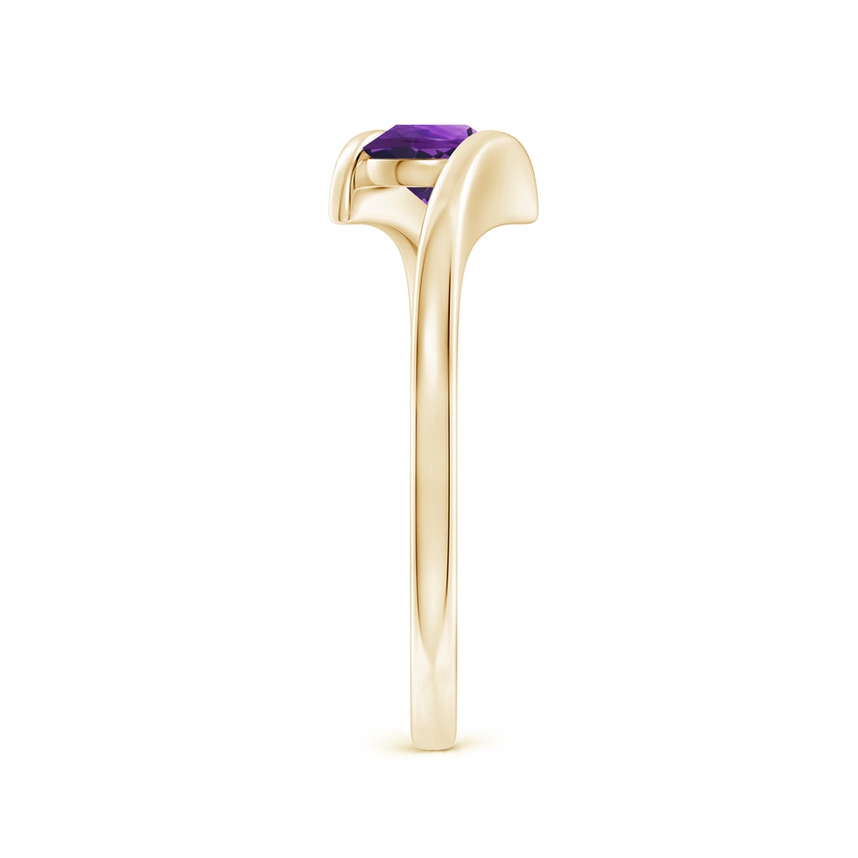 5mm AAAA Bar-Set Solitaire Round Amethyst Bypass Ring in Yellow Gold side-2