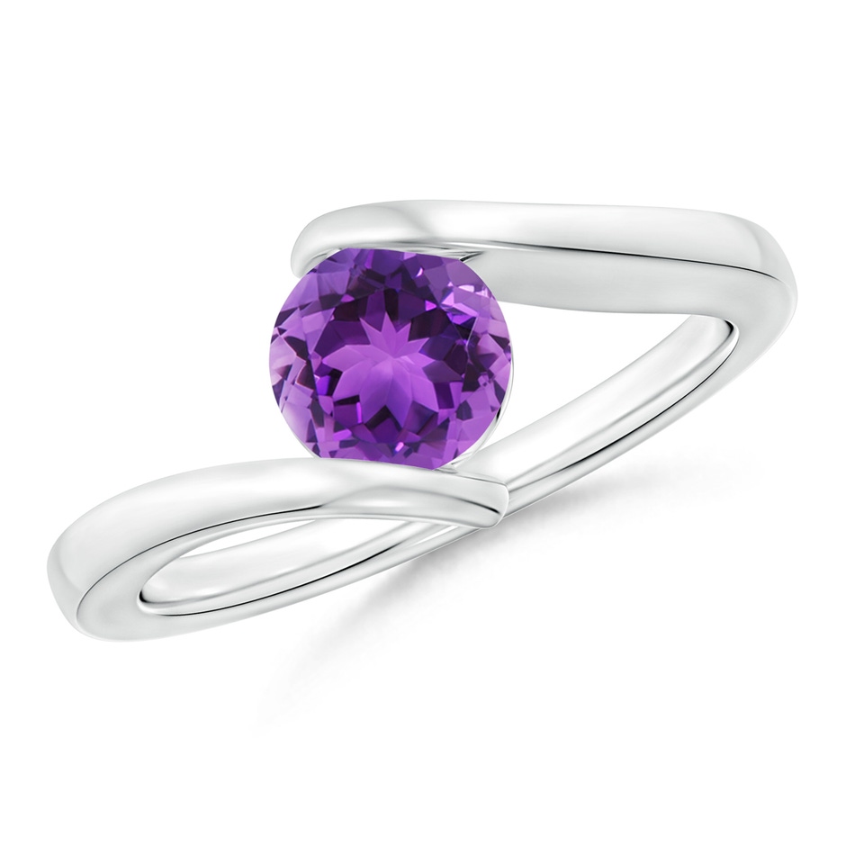 6mm AAA Bar-Set Solitaire Round Amethyst Bypass Ring in White Gold 