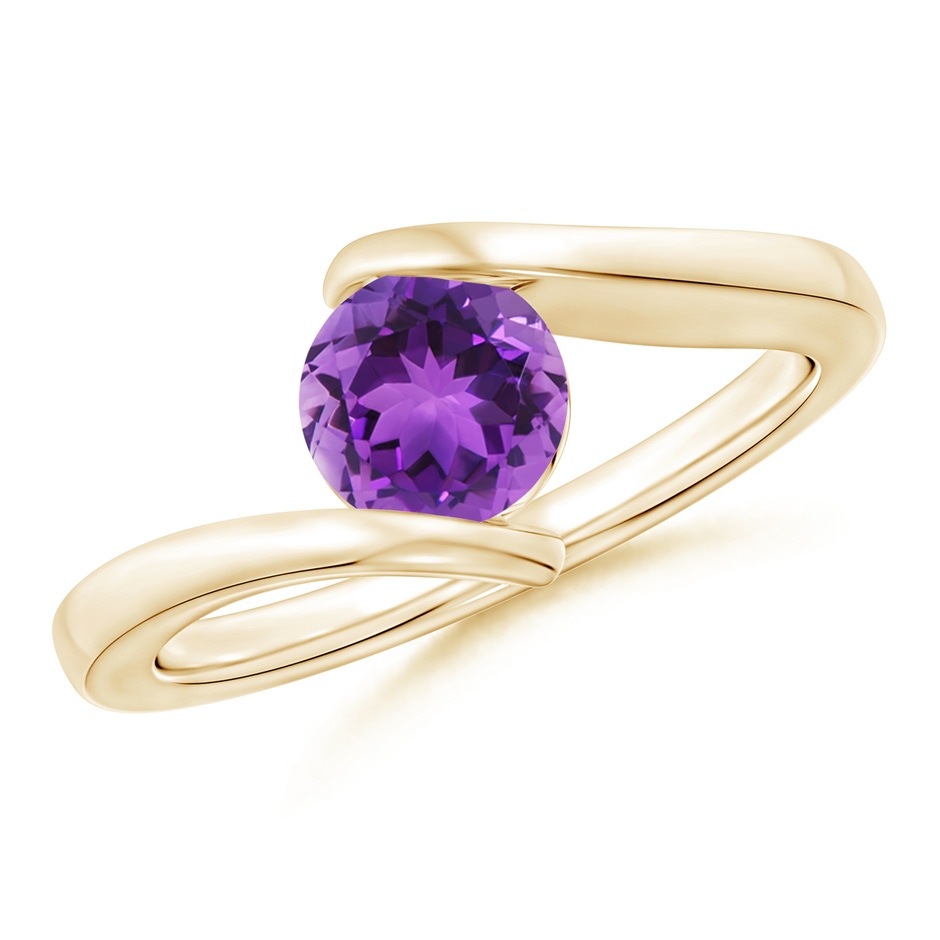 6mm AAA Bar-Set Solitaire Round Amethyst Bypass Ring in Yellow Gold 