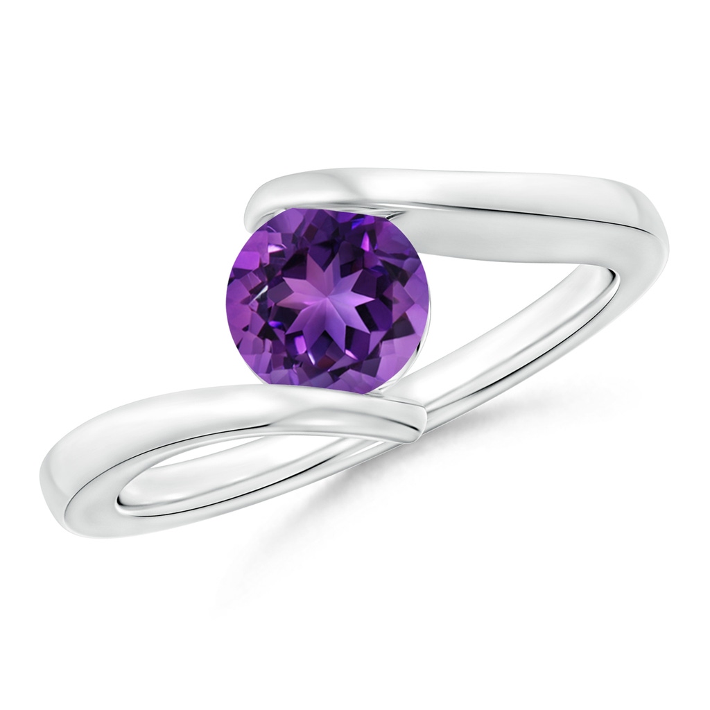 6mm AAAA Bar-Set Solitaire Round Amethyst Bypass Ring in 10K White Gold