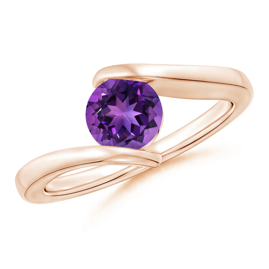 6mm AAAA Bar-Set Solitaire Round Amethyst Bypass Ring in Rose Gold 