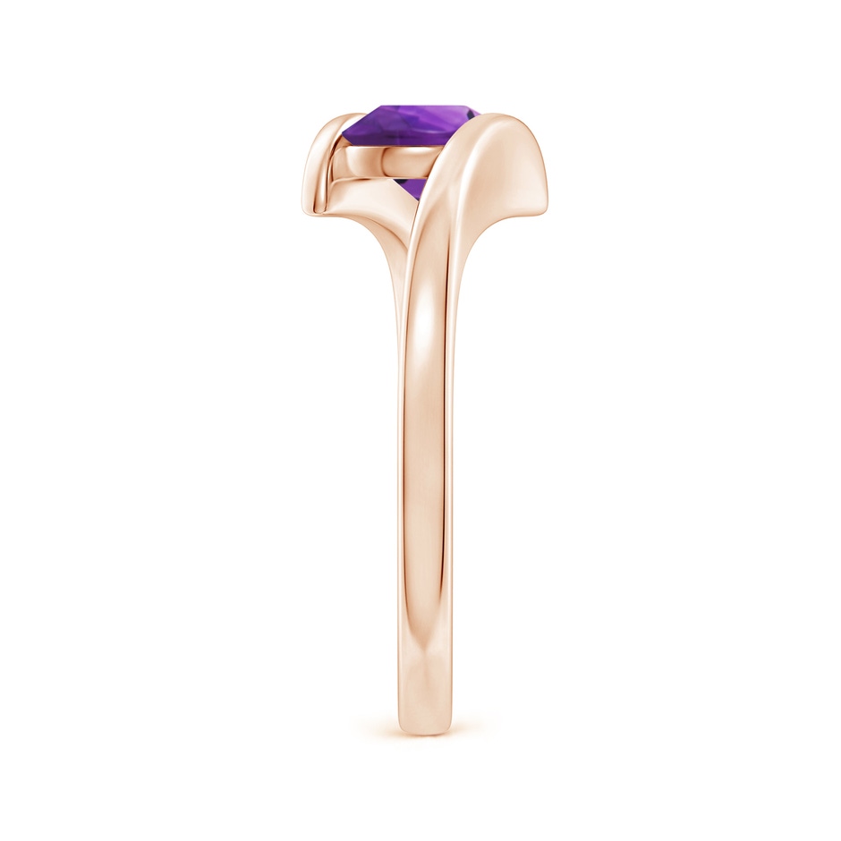 6mm AAAA Bar-Set Solitaire Round Amethyst Bypass Ring in Rose Gold side-2