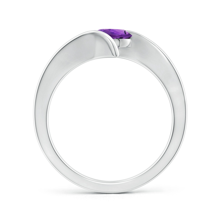6mm AAAA Bar-Set Solitaire Round Amethyst Bypass Ring in S999 Silver side-1