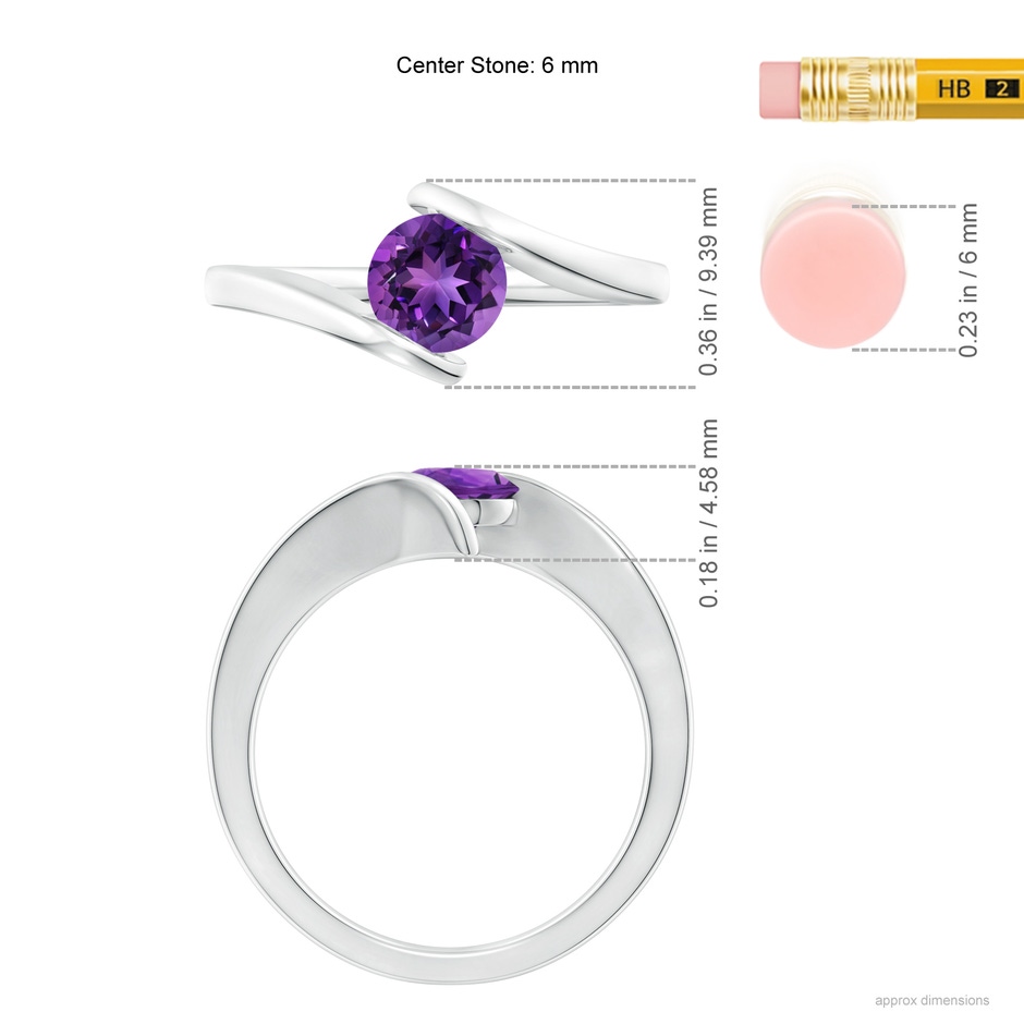 6mm AAAA Bar-Set Solitaire Round Amethyst Bypass Ring in S999 Silver ruler
