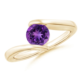 6mm AAAA Bar-Set Solitaire Round Amethyst Bypass Ring in Yellow Gold