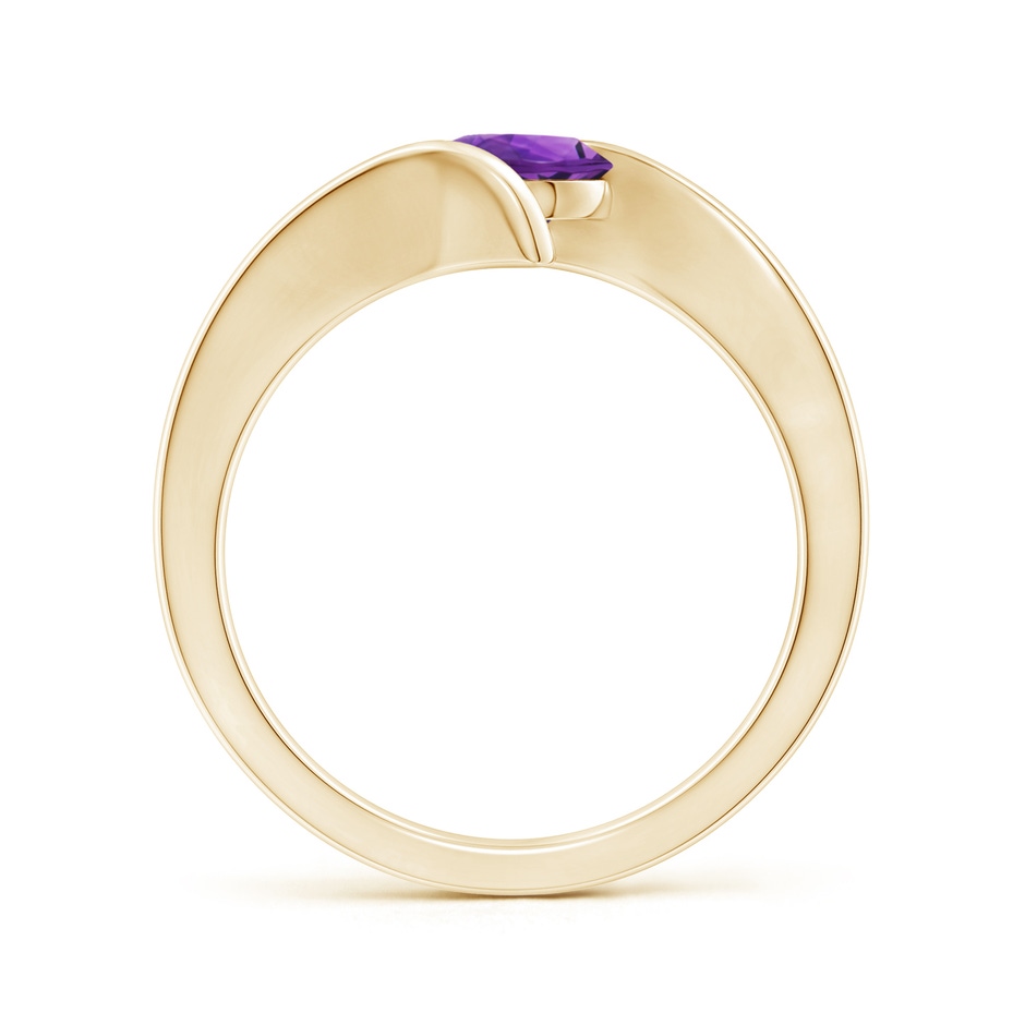 6mm AAAA Bar-Set Solitaire Round Amethyst Bypass Ring in Yellow Gold side-1