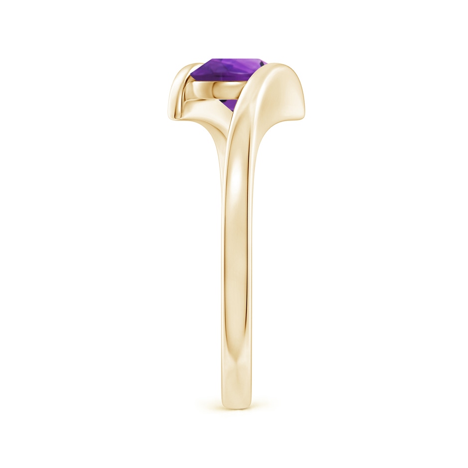 6mm AAAA Bar-Set Solitaire Round Amethyst Bypass Ring in Yellow Gold side-2