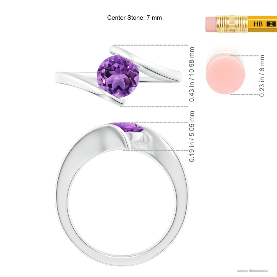 7mm AA Bar-Set Solitaire Round Amethyst Bypass Ring in S999 Silver ruler