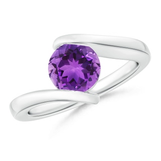 7mm AAA Bar-Set Solitaire Round Amethyst Bypass Ring in P950 Platinum