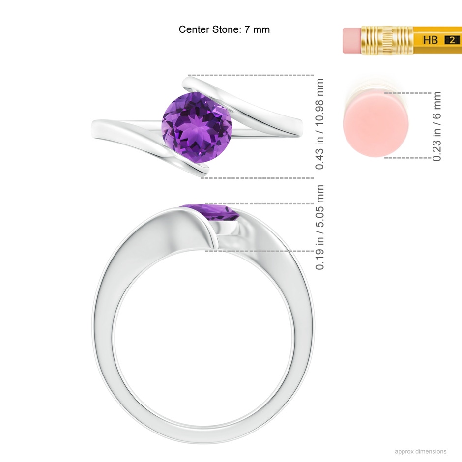 7mm AAA Bar-Set Solitaire Round Amethyst Bypass Ring in S999 Silver ruler