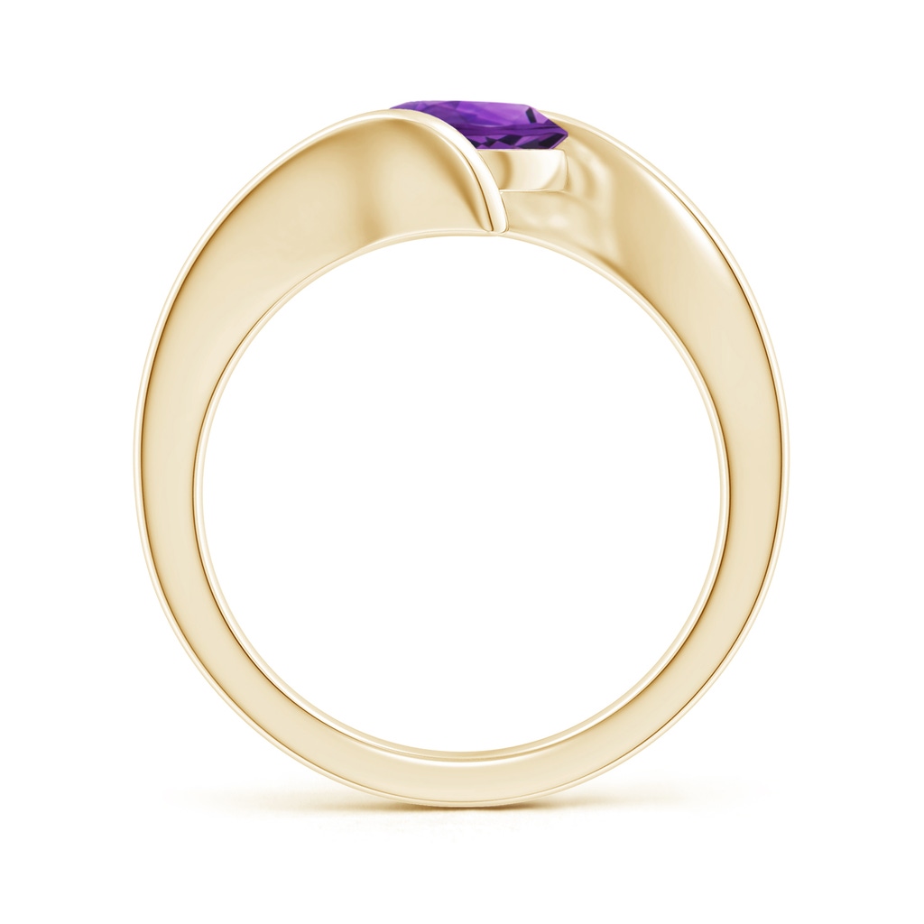 7mm AAAA Bar-Set Solitaire Round Amethyst Bypass Ring in 9K Yellow Gold Side1