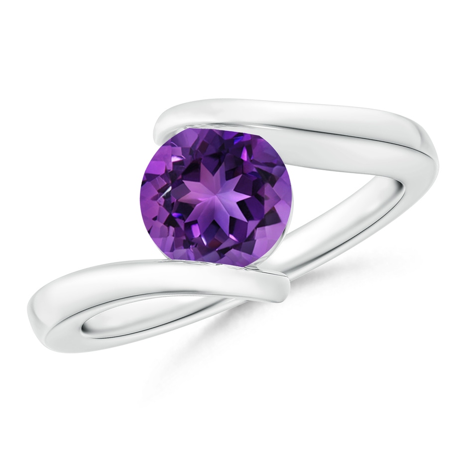 7mm AAAA Bar-Set Solitaire Round Amethyst Bypass Ring in White Gold 
