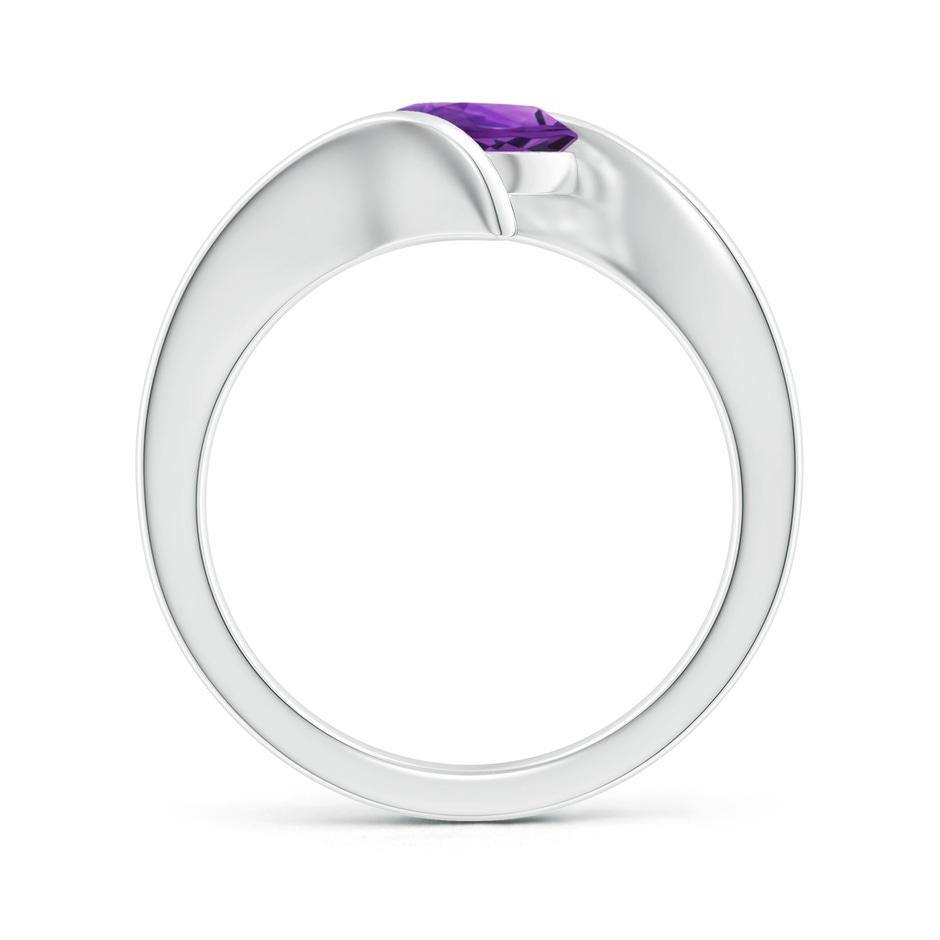 7mm AAAA Bar-Set Solitaire Round Amethyst Bypass Ring in White Gold side-1