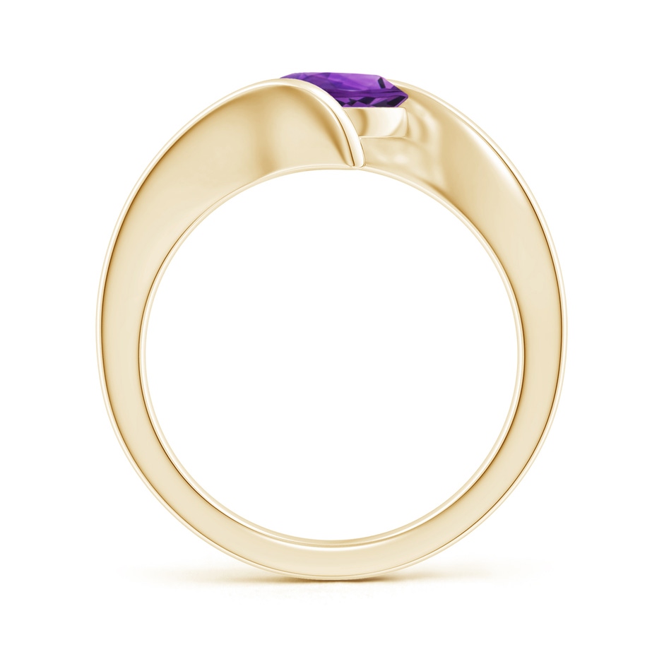 7mm AAAA Bar-Set Solitaire Round Amethyst Bypass Ring in Yellow Gold side-1