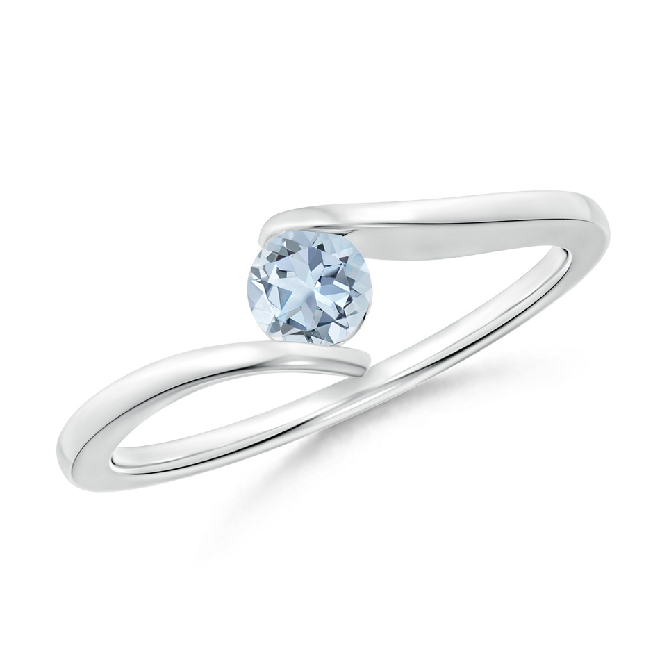 4mm A Bar-Set Solitaire Round Aquamarine Bypass Ring in P950 Platinum 