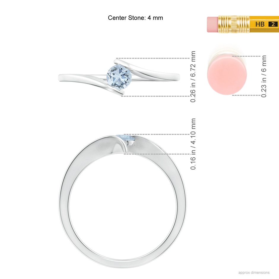4mm A Bar-Set Solitaire Round Aquamarine Bypass Ring in P950 Platinum ruler