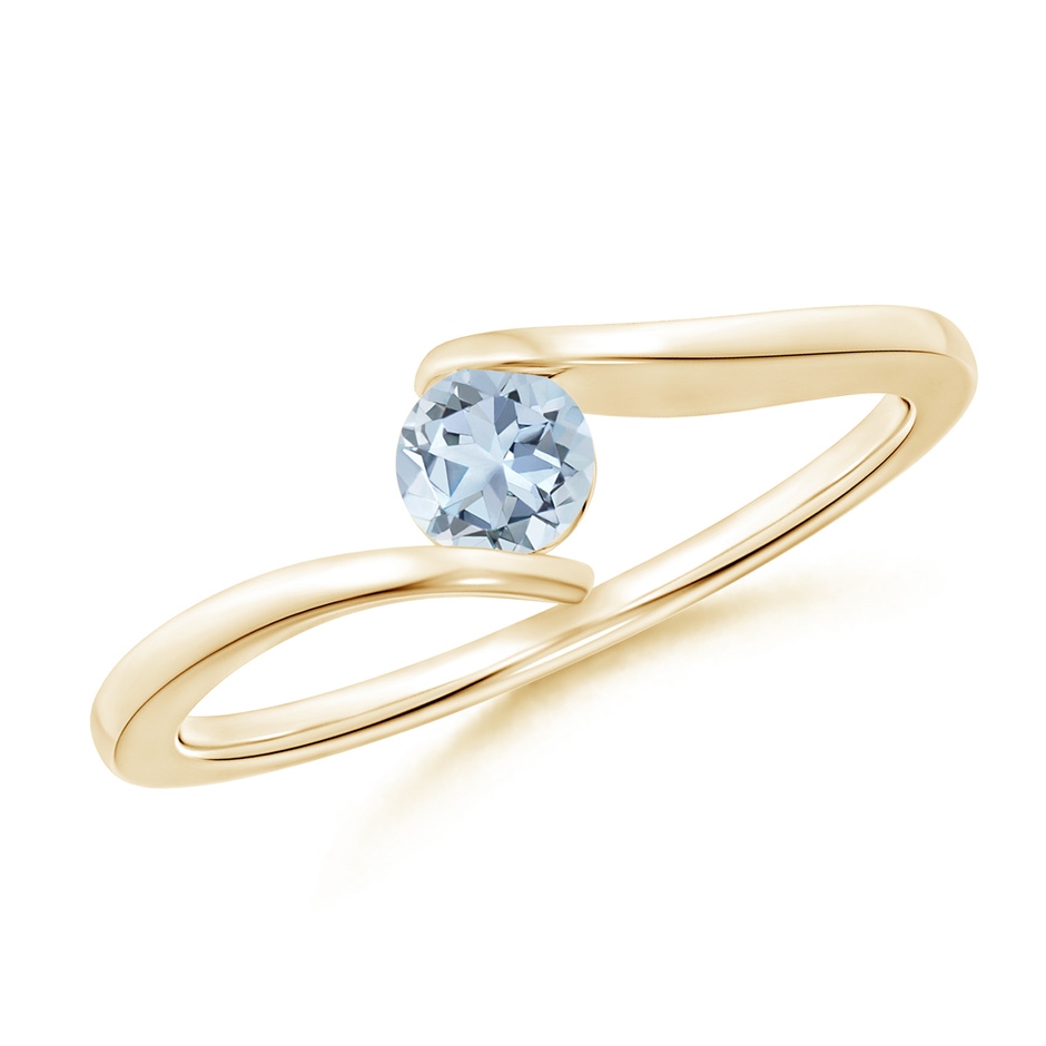 4mm A Bar-Set Solitaire Round Aquamarine Bypass Ring in Yellow Gold 