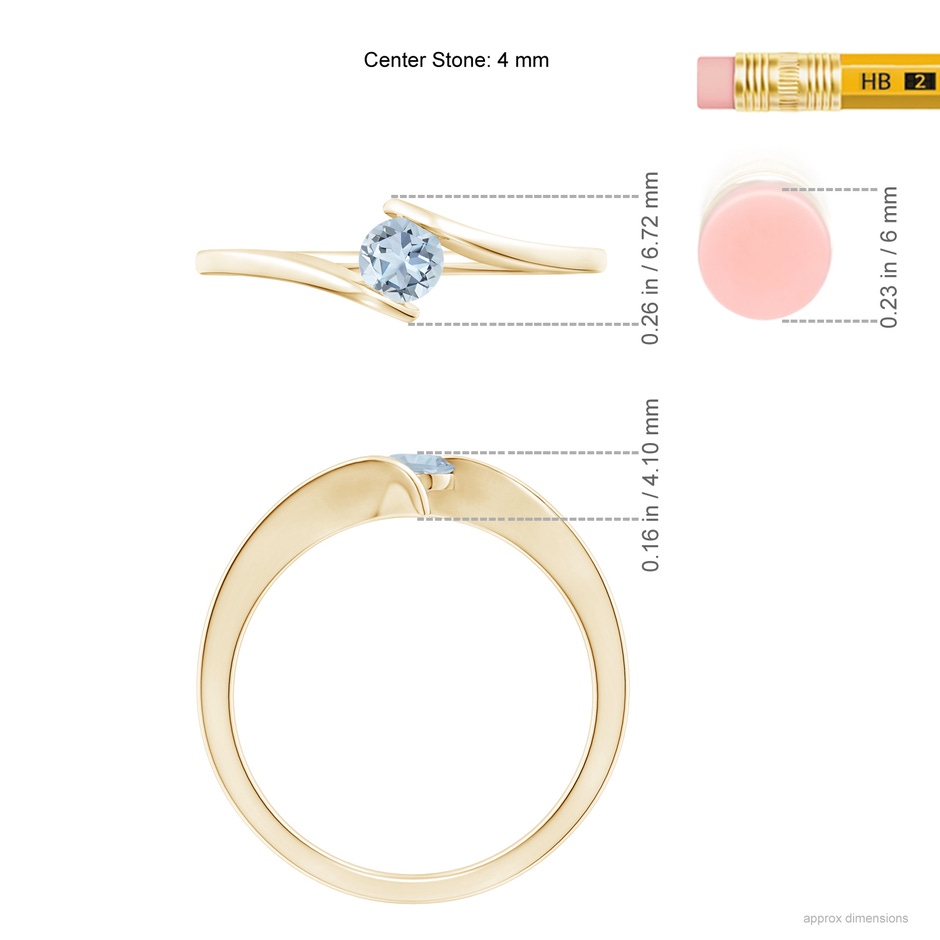 4mm A Bar-Set Solitaire Round Aquamarine Bypass Ring in Yellow Gold ruler