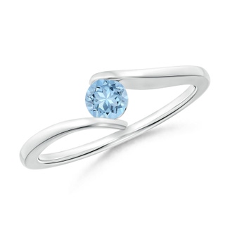 4mm AAA Bar-Set Solitaire Round Aquamarine Bypass Ring in 9K White Gold