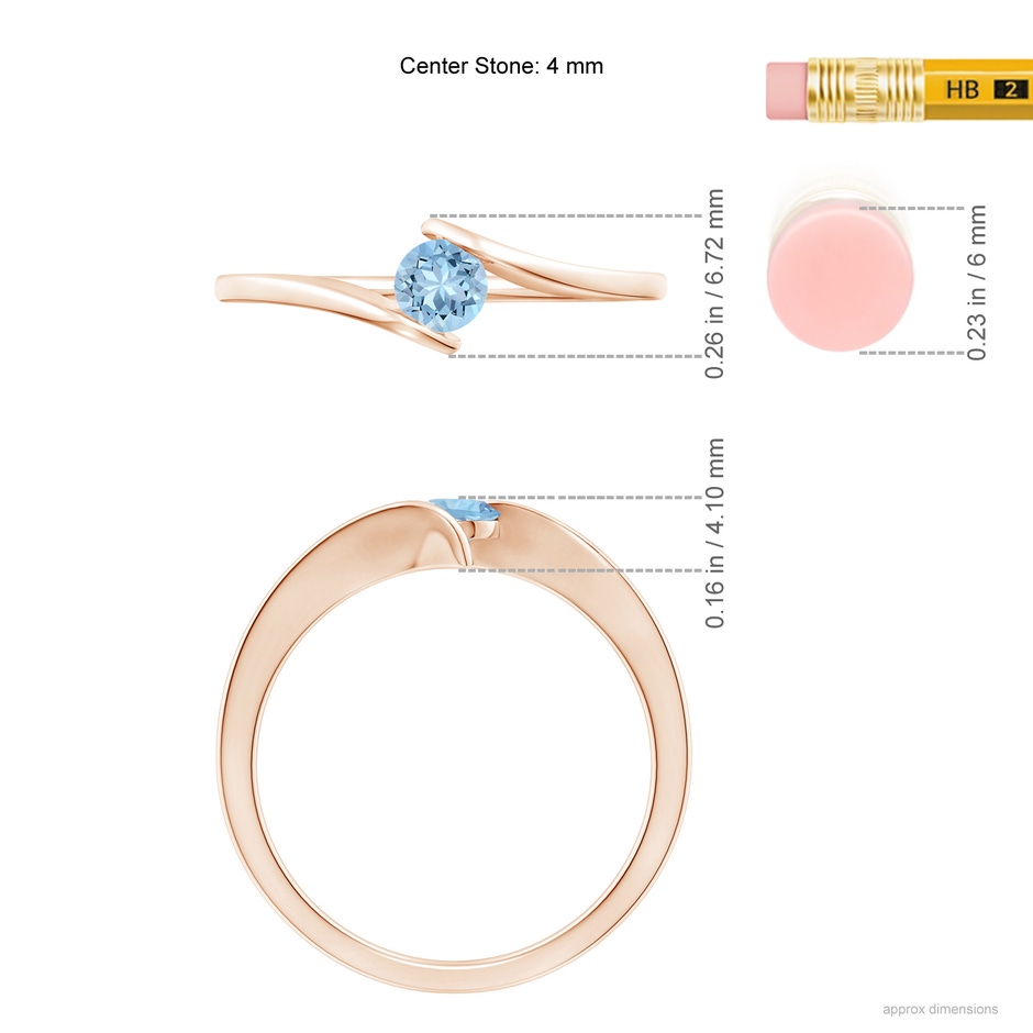 4mm AAA Bar-Set Solitaire Round Aquamarine Bypass Ring in Rose Gold ruler