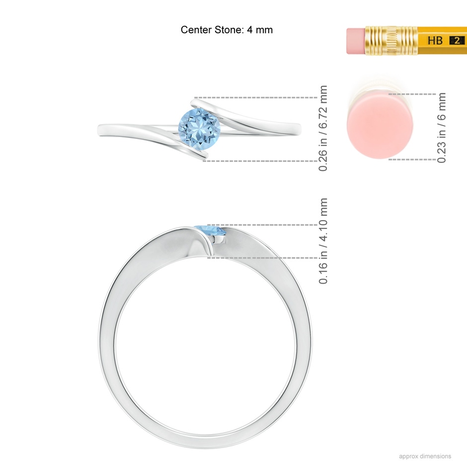 4mm AAA Bar-Set Solitaire Round Aquamarine Bypass Ring in White Gold ruler