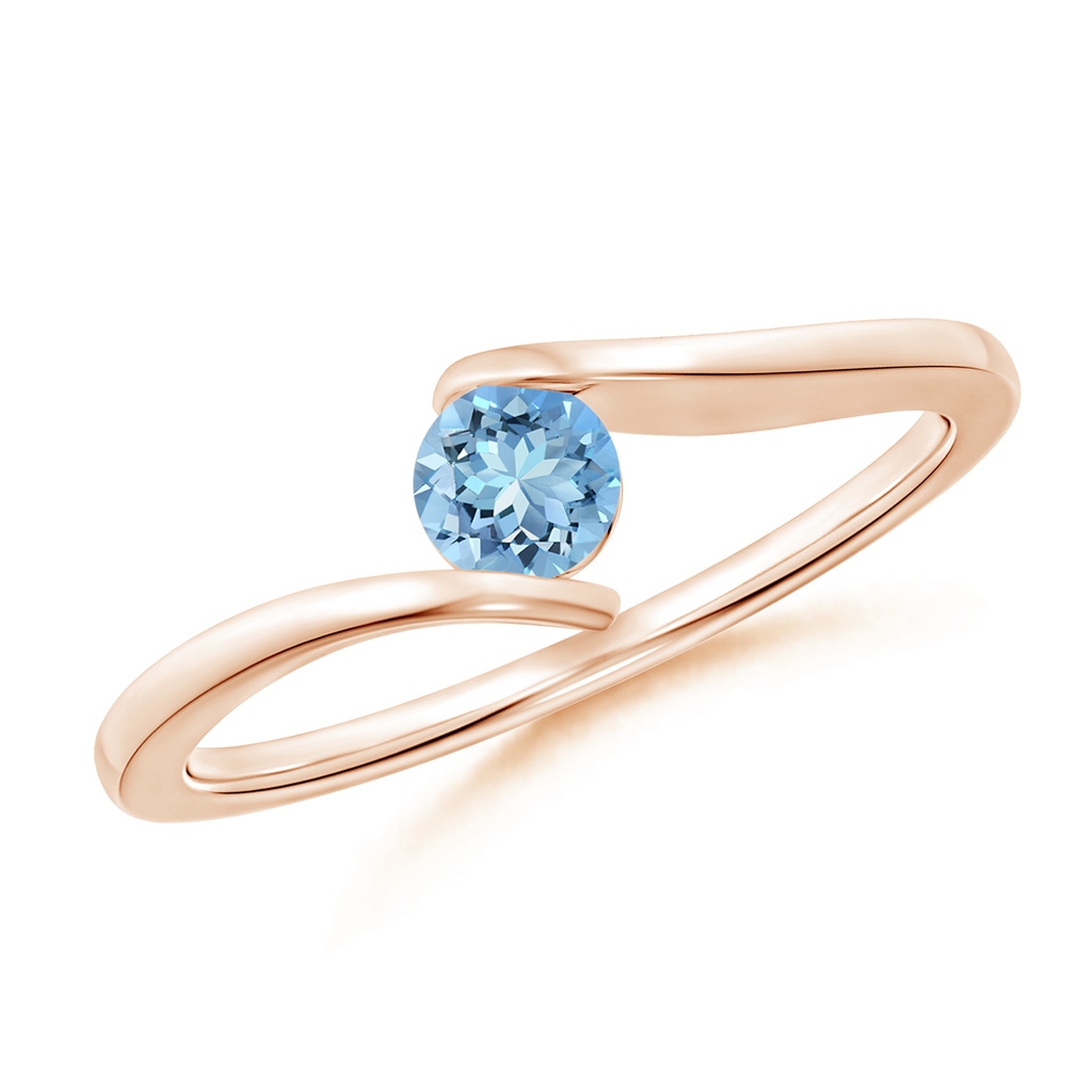 4mm AAAA Bar-Set Solitaire Round Aquamarine Bypass Ring in Rose Gold