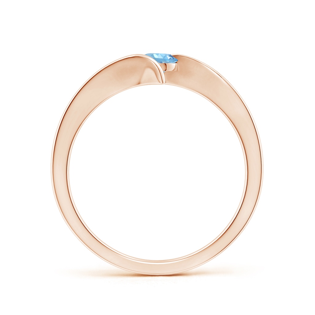 4mm AAAA Bar-Set Solitaire Round Aquamarine Bypass Ring in Rose Gold Side-1