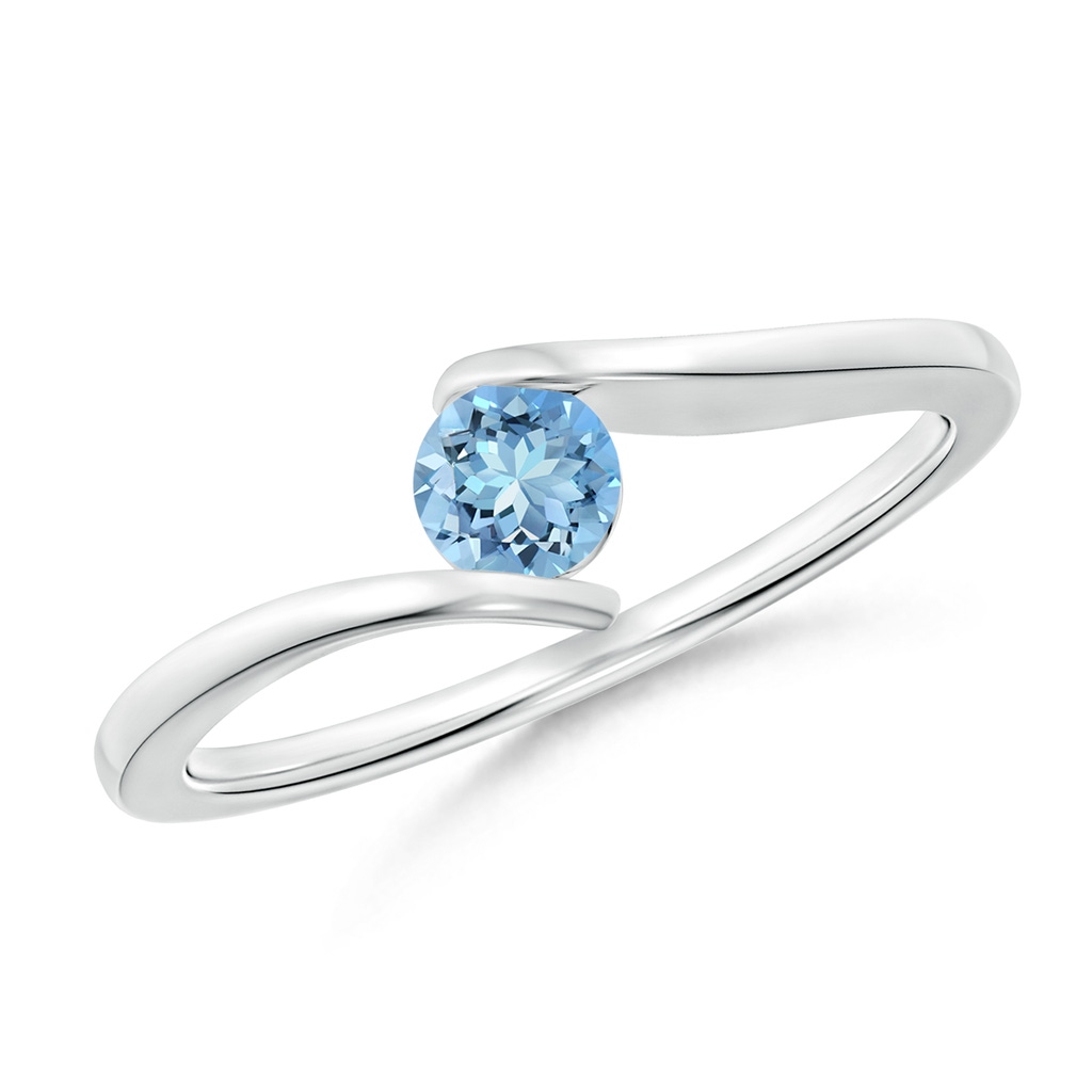 4mm AAAA Bar-Set Solitaire Round Aquamarine Bypass Ring in White Gold