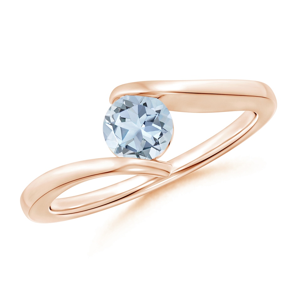 5mm A Bar-Set Solitaire Round Aquamarine Bypass Ring in Rose Gold 