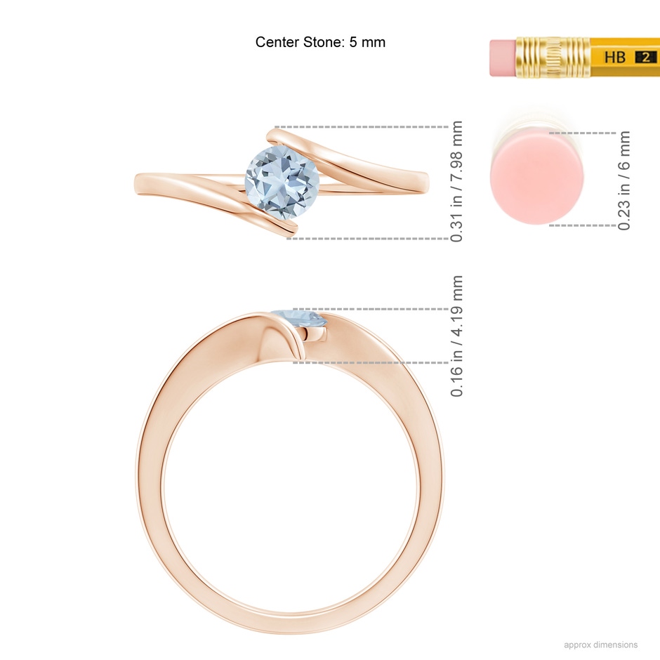 5mm A Bar-Set Solitaire Round Aquamarine Bypass Ring in Rose Gold ruler