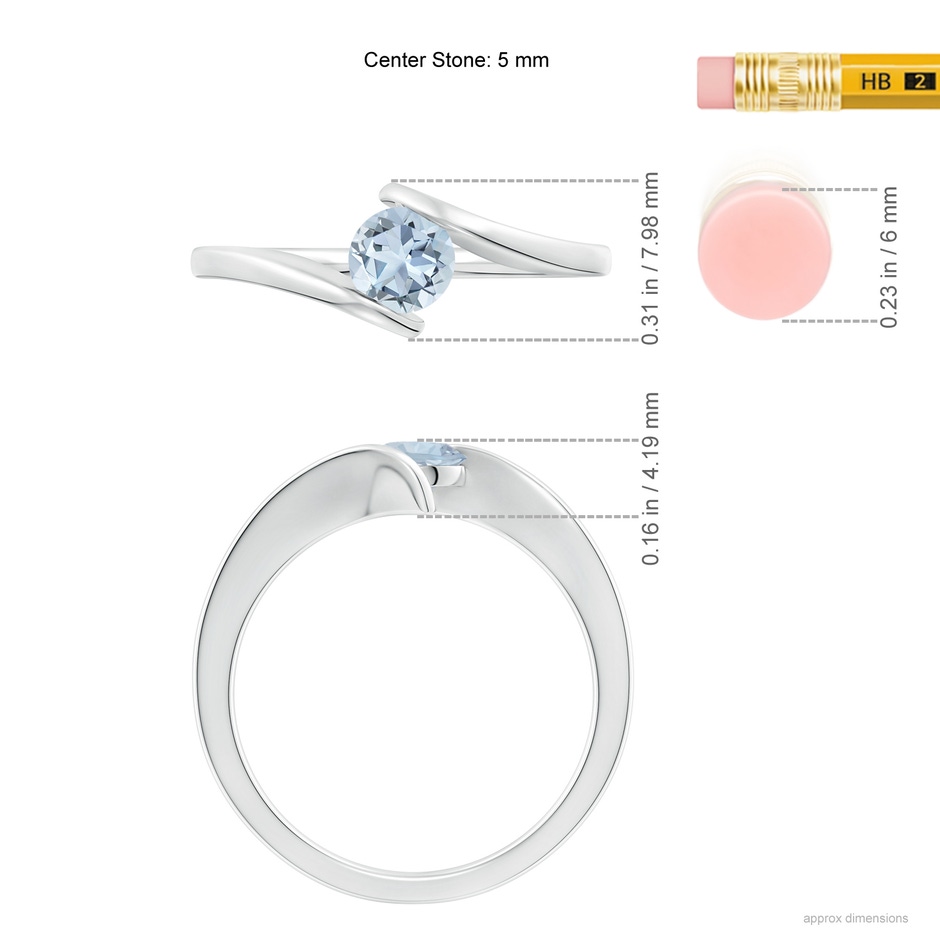 5mm A Bar-Set Solitaire Round Aquamarine Bypass Ring in White Gold ruler