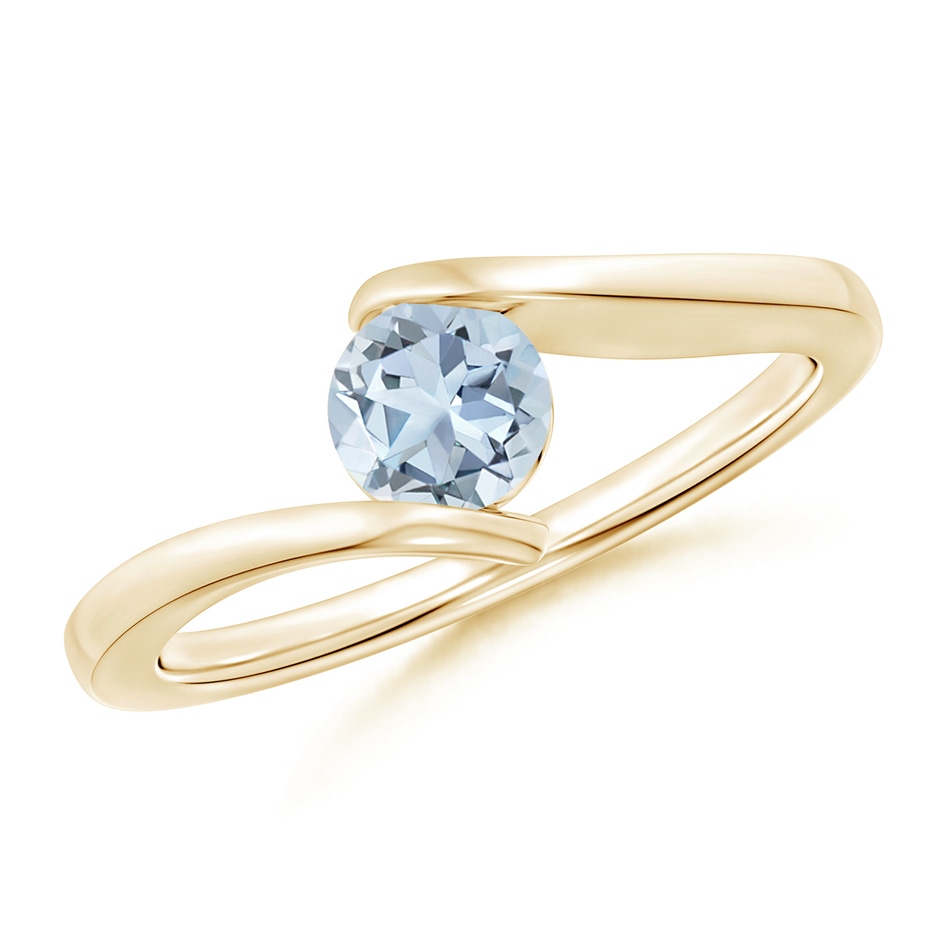 5mm A Bar-Set Solitaire Round Aquamarine Bypass Ring in Yellow Gold 