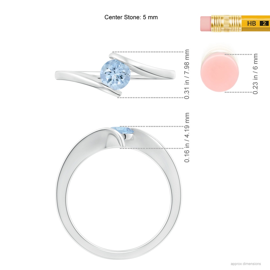 5mm AA Bar-Set Solitaire Round Aquamarine Bypass Ring in S999 Silver ruler