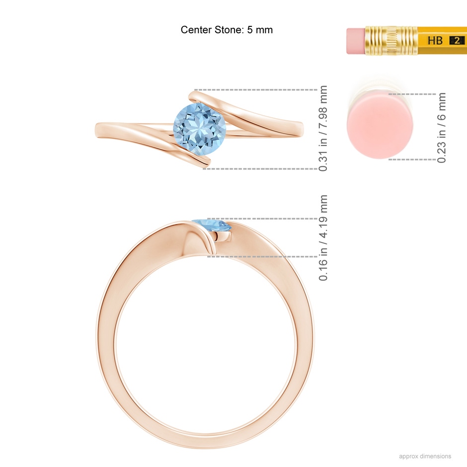 5mm AAA Bar-Set Solitaire Round Aquamarine Bypass Ring in Rose Gold ruler