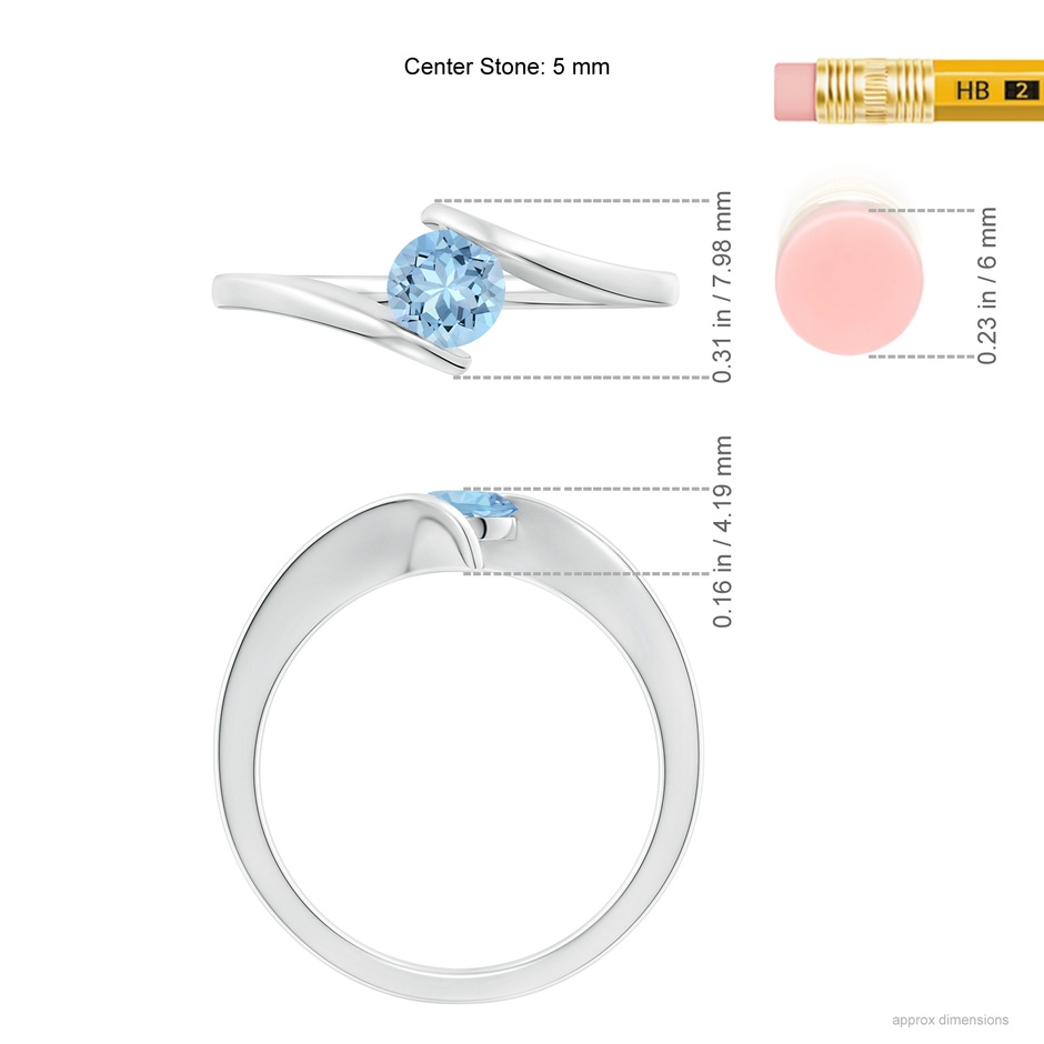 5mm AAA Bar-Set Solitaire Round Aquamarine Bypass Ring in White Gold ruler