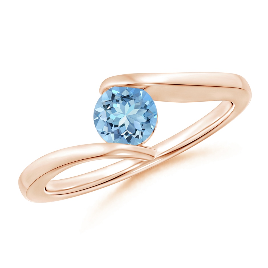 5mm AAAA Bar-Set Solitaire Round Aquamarine Bypass Ring in Rose Gold 