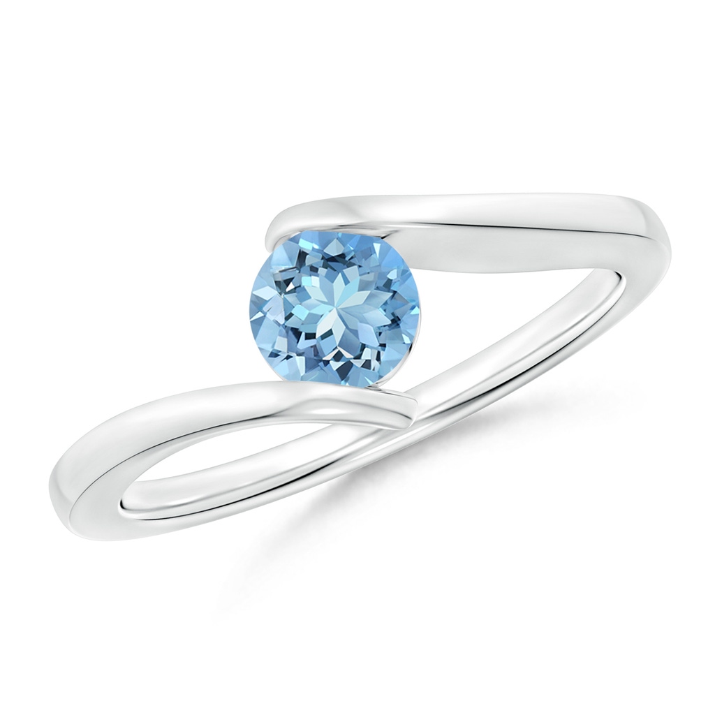 5mm AAAA Bar-Set Solitaire Round Aquamarine Bypass Ring in White Gold