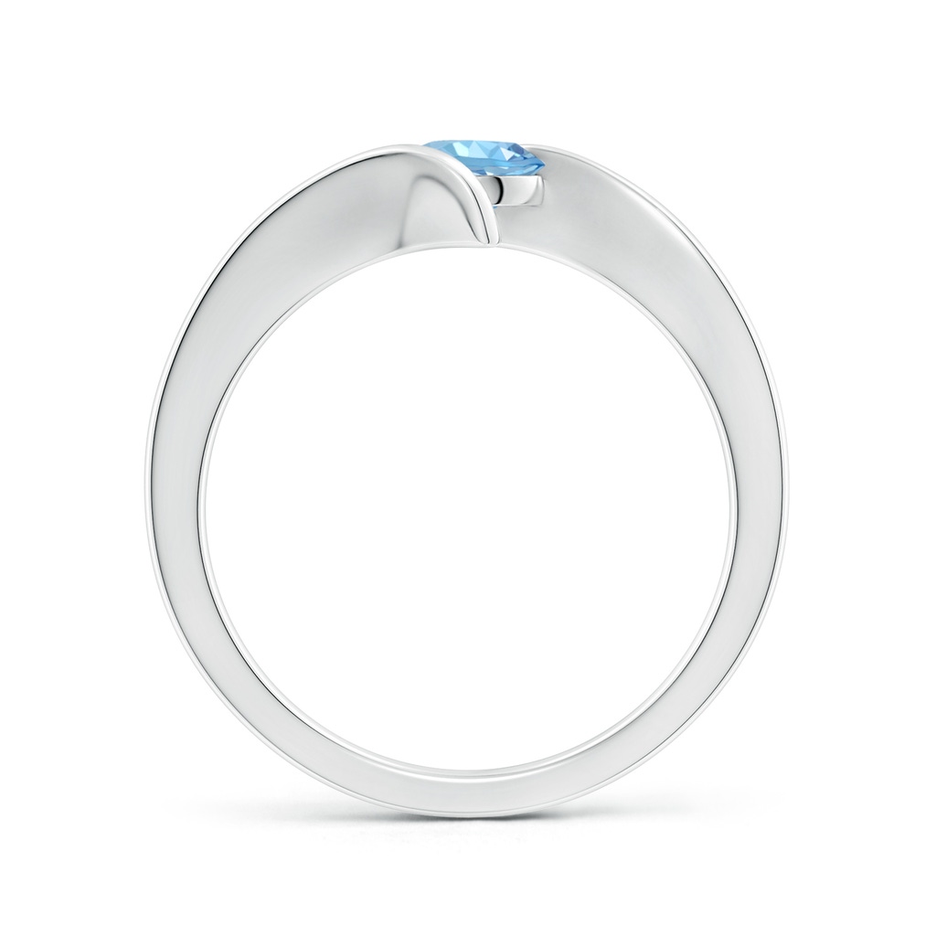5mm AAAA Bar-Set Solitaire Round Aquamarine Bypass Ring in White Gold Side-1