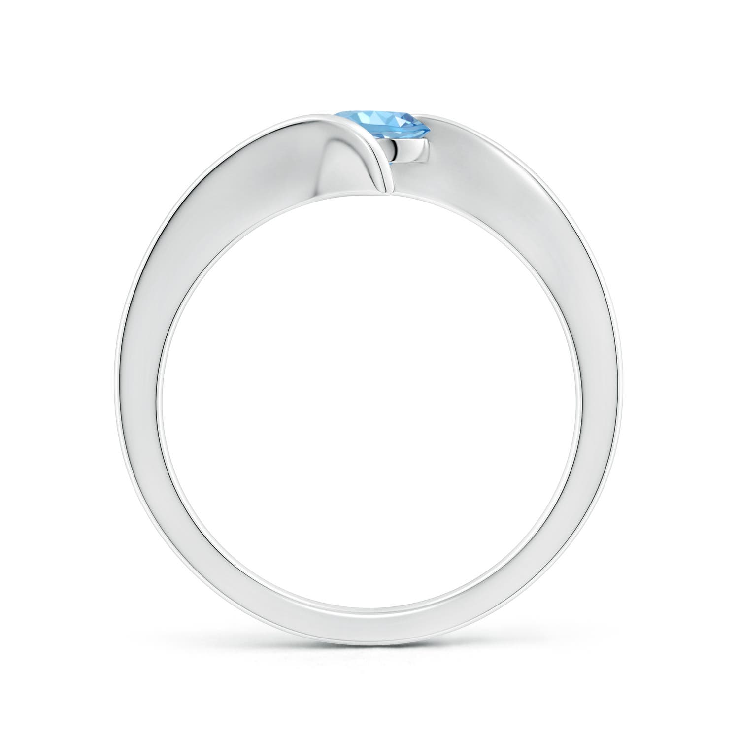 5mm AAAA Bar-Set Solitaire Round Aquamarine Bypass Ring in White Gold - side 3