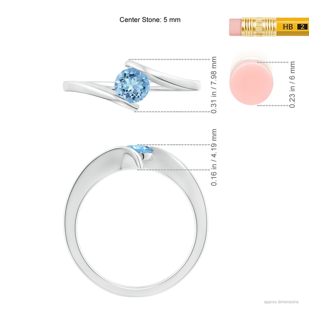 5mm AAAA Bar-Set Solitaire Round Aquamarine Bypass Ring in White Gold Ruler