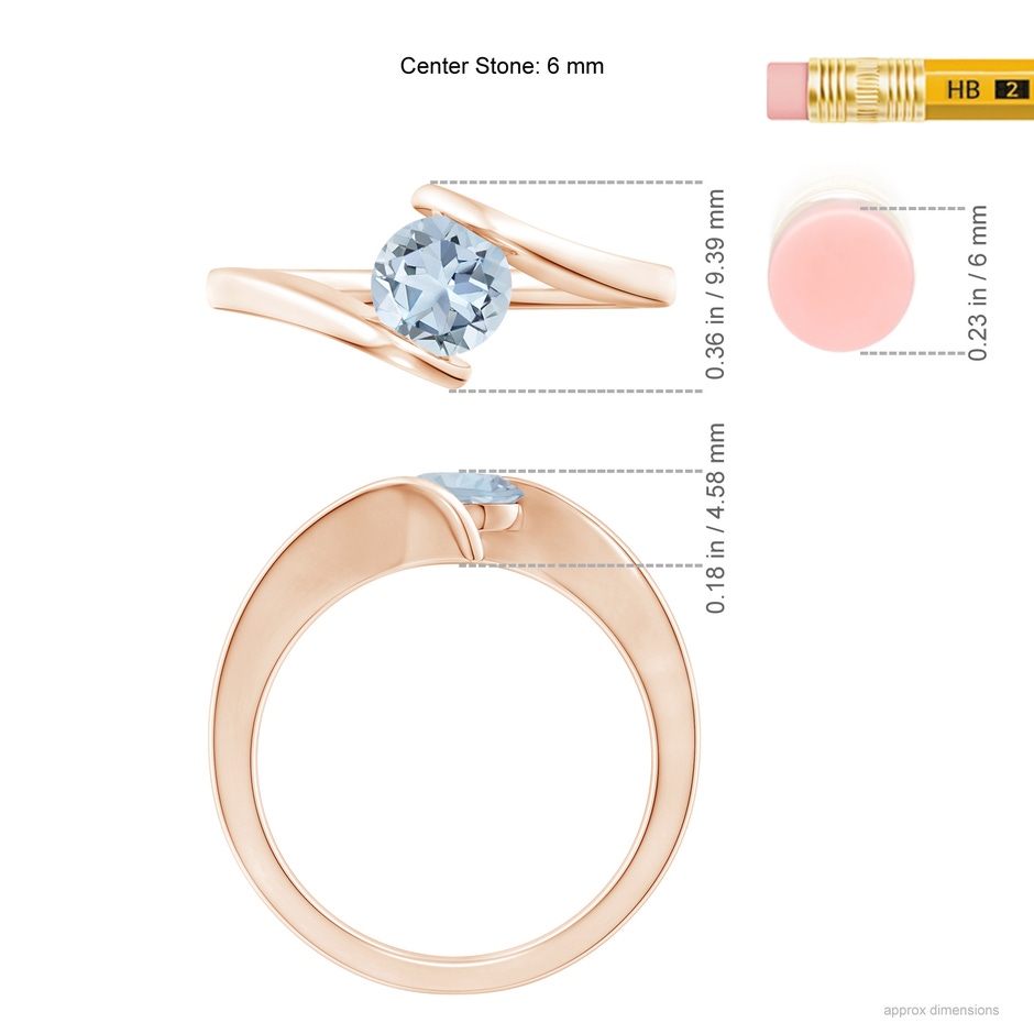6mm A Bar-Set Solitaire Round Aquamarine Bypass Ring in Rose Gold ruler