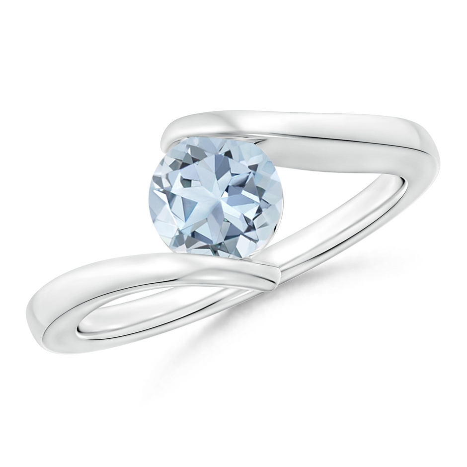 6mm A Bar-Set Solitaire Round Aquamarine Bypass Ring in S999 Silver 